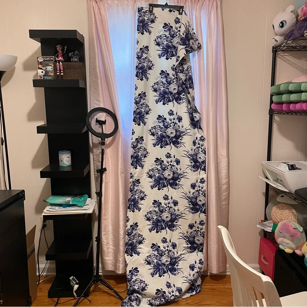 Anthropologie Abi Blue & White Cotton Panel Curtain 50